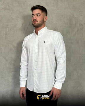 Camisa Social RL - Manga Longa Branca Listras