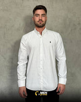 Camisa Social RL - Manga Longa Branca Listras
