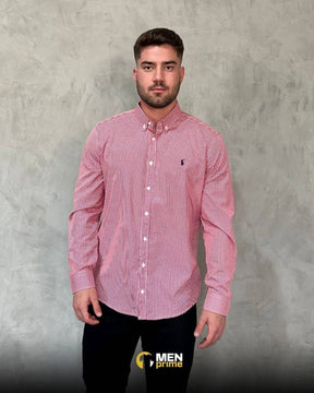 Camisa Social RL - Manga Longa Micro Xadrez Vermelha